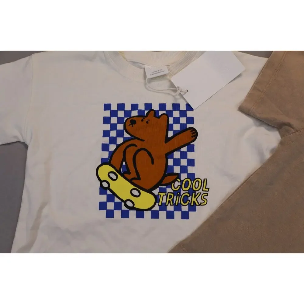 NEW Zara Baby Boy Brown Bear Graphic Short Sleeve Tee 2-piece Set Size 2Y 92cm